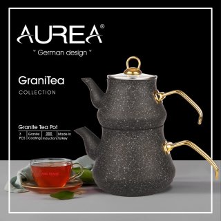 Türkische Teekanne mit Granitbeschichtung – Schwarz