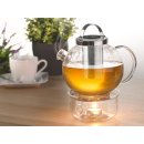 Tee-Set aus Glaskanne ( 1,5 L ) mit Edelstahl-Sieb und Stövchen