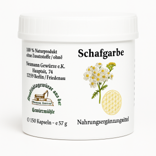 Schafgarbe Kapseln 100% Naturprodukt, ohne Zusatzstoffe, Vegan 150 Kapseln