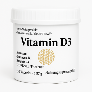 Vitamin D3 Kapseln 100% Naturprodukt, ohne Zusatzstoffe 150 Kapseln